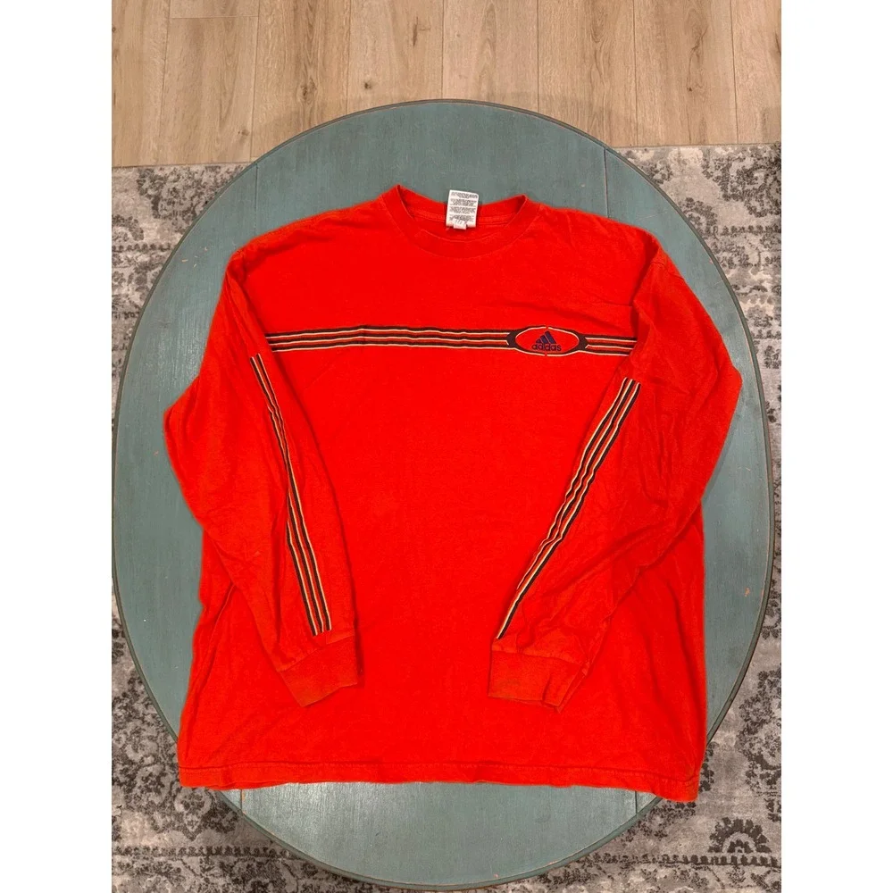 Vintage Y2K 2004 Adidas Long Sleeve T-Shirt Orange Striped Logo Mens 2XL DDE001
